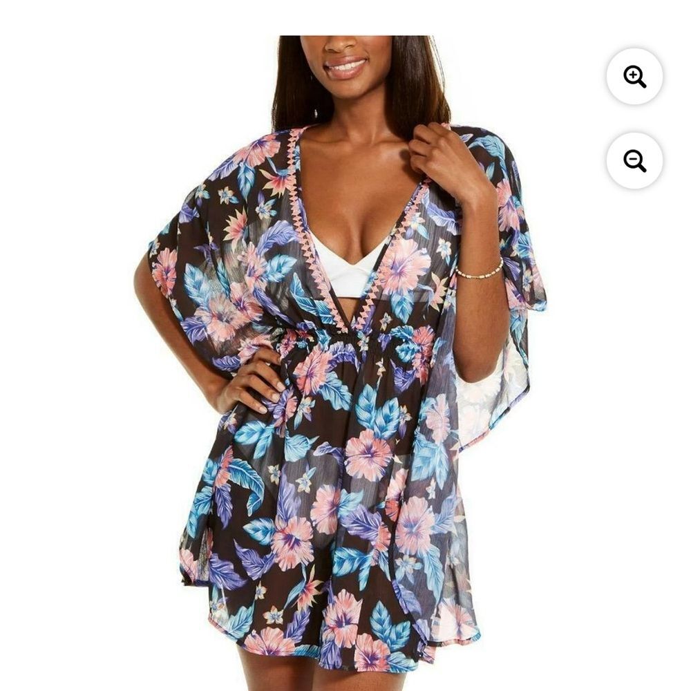 Miken TROPICAL FLORAL Print Smocked Waist Cover-up, Sz M